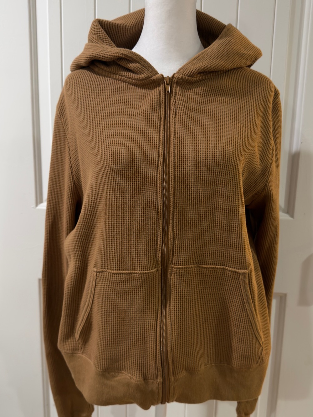 SKIMS Waffle Crop Zip Up Hoodie Camel Brown Women’s Size 2X Long Sleeve